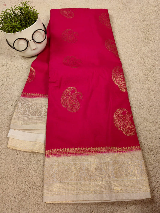 Elegant Rani Pink Premium Zari Saree-SS-86