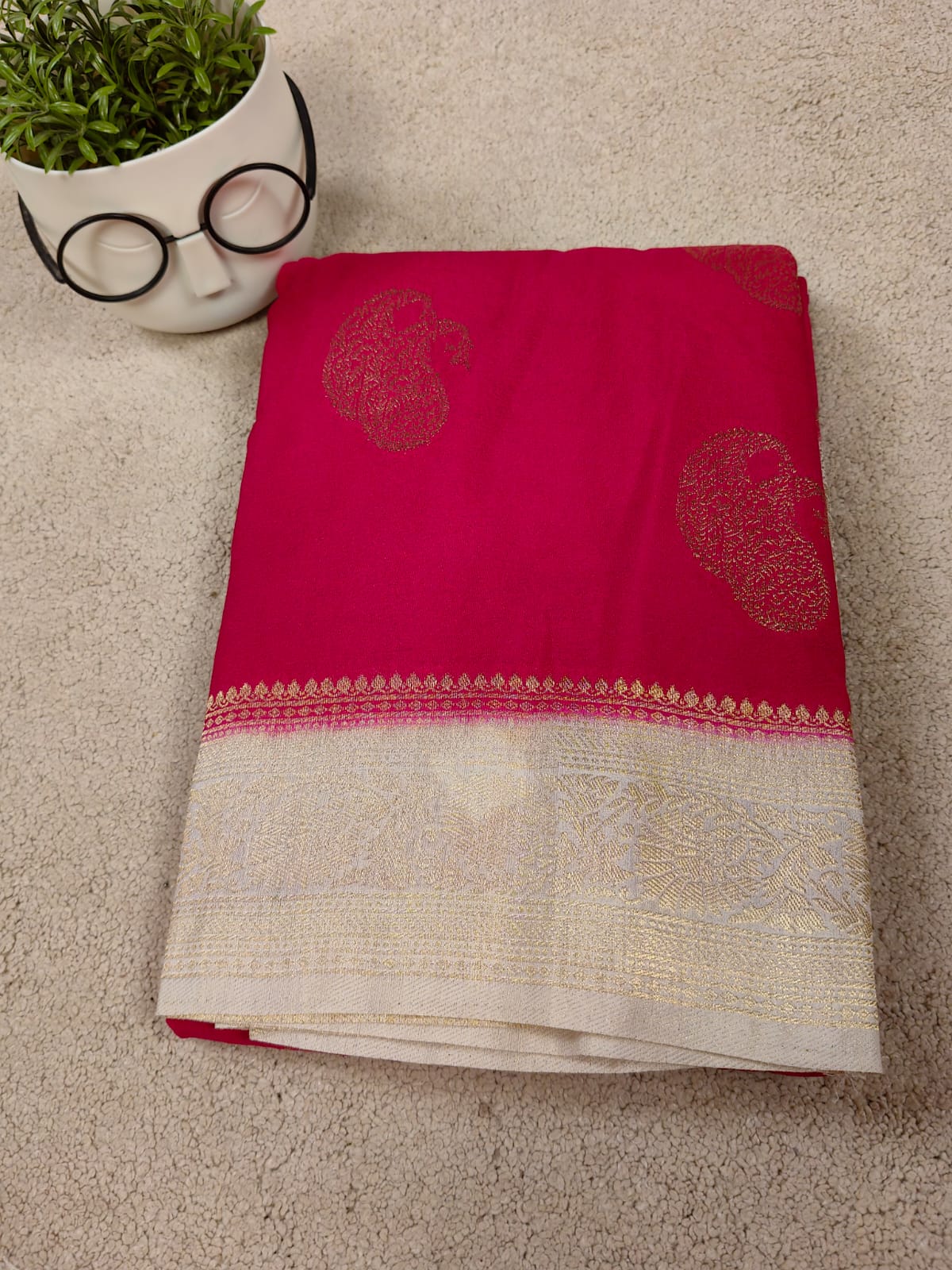 Elegant Rani Pink Premium Zari Saree-SS-86