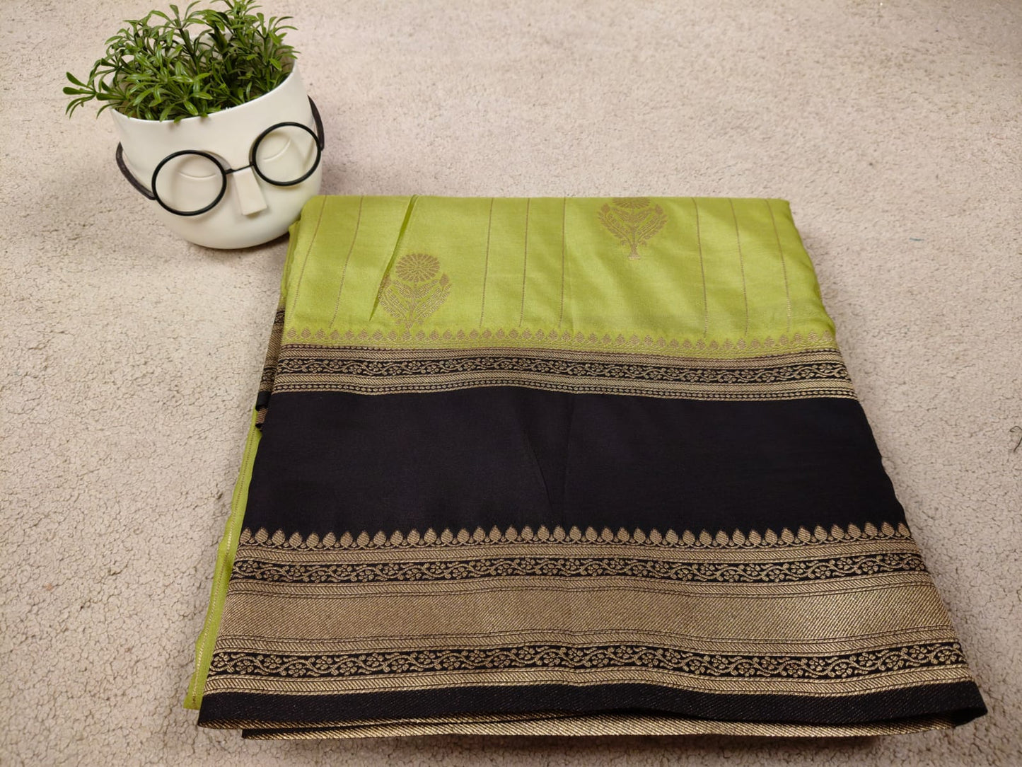 Parrot Green Premium Silk Saree with Regal Black Border-SS-88