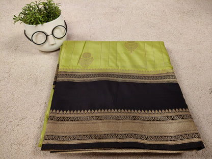 Parrot Green Premium Silk Saree with Regal Black Border-SS-88