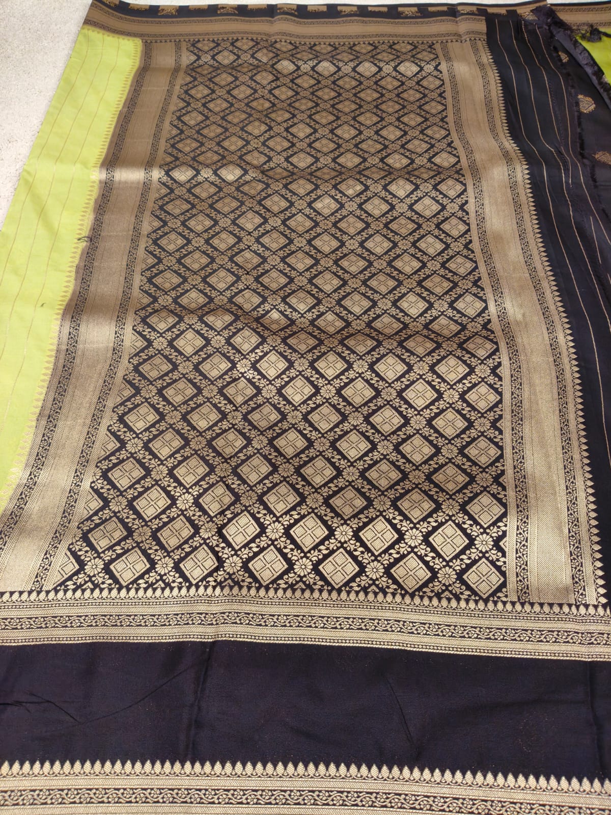 Parrot Green Premium Silk Saree with Regal Black Border-SS-88