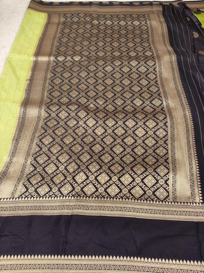 Parrot Green Premium Silk Saree with Regal Black Border-SS-88