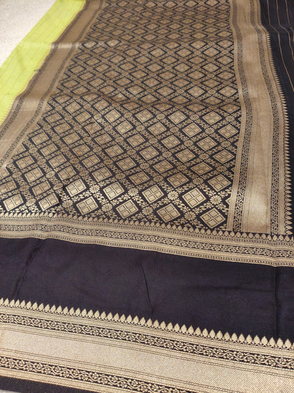 Parrot Green Premium Silk Saree with Regal Black Border-SS-88