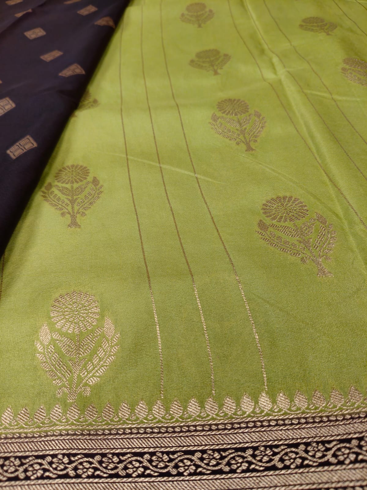 Parrot Green Premium Silk Saree with Regal Black Border-SS-88