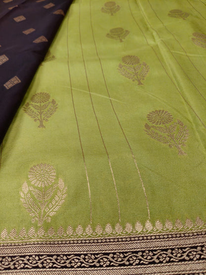 Parrot Green Premium Silk Saree with Regal Black Border-SS-88