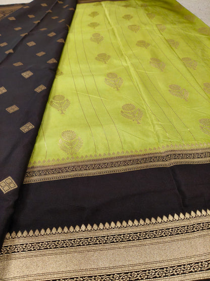 Parrot Green Premium Silk Saree with Regal Black Border-SS-88