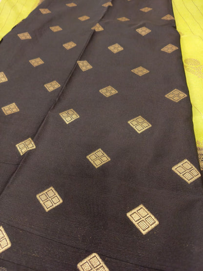 Parrot Green Premium Silk Saree with Regal Black Border-SS-88