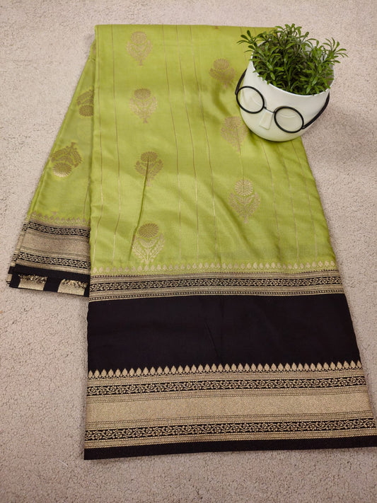Parrot Green Premium Silk Saree with Regal Black Border-SS-88