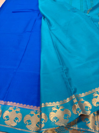 Royal Blue Semi Mysore Crepe Silk Saree with Peacock Zari Border-SS-89