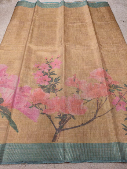 Premium Tissue Art Print Saree with Floral Border-SS-90