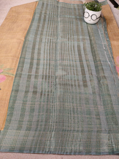 Premium Tissue Art Print Saree with Floral Border-SS-90