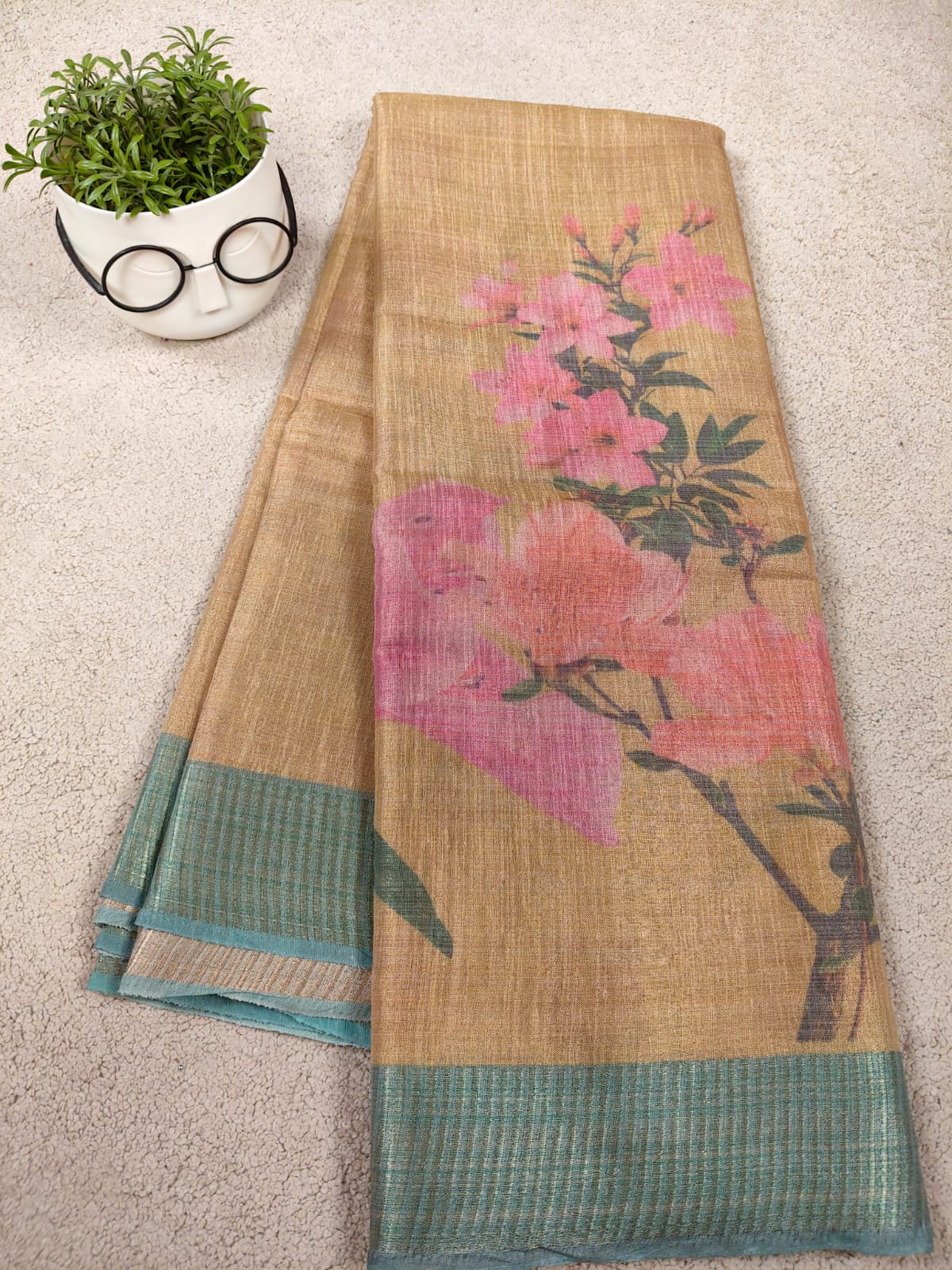 Premium Tissue Art Print Saree with Floral Border-SS-90