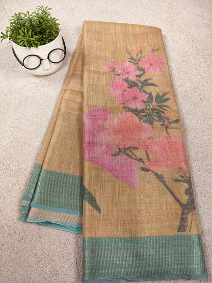 Premium Tissue Art Print Saree with Floral Border-SS-90