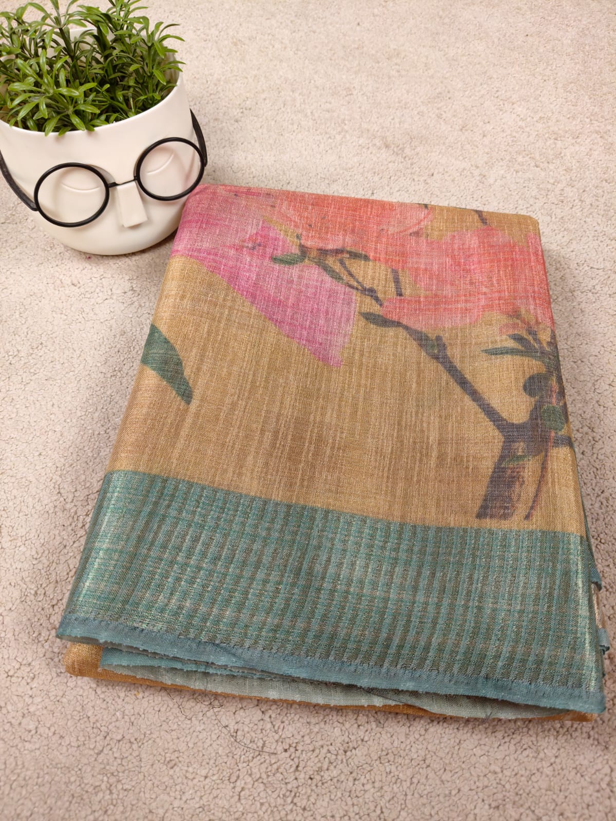 Premium Tissue Art Print Saree with Floral Border-SS-90