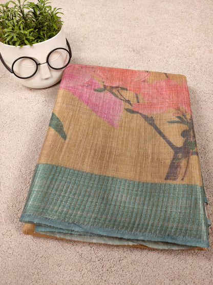 Premium Tissue Art Print Saree with Floral Border-SS-90