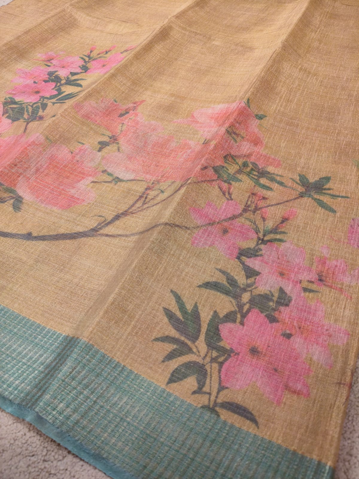 Premium Tissue Art Print Saree with Floral Border-SS-90