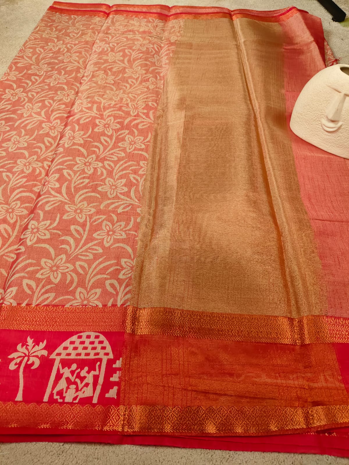 Premium Tissue Art Print Saree with Folk Border-SS-91