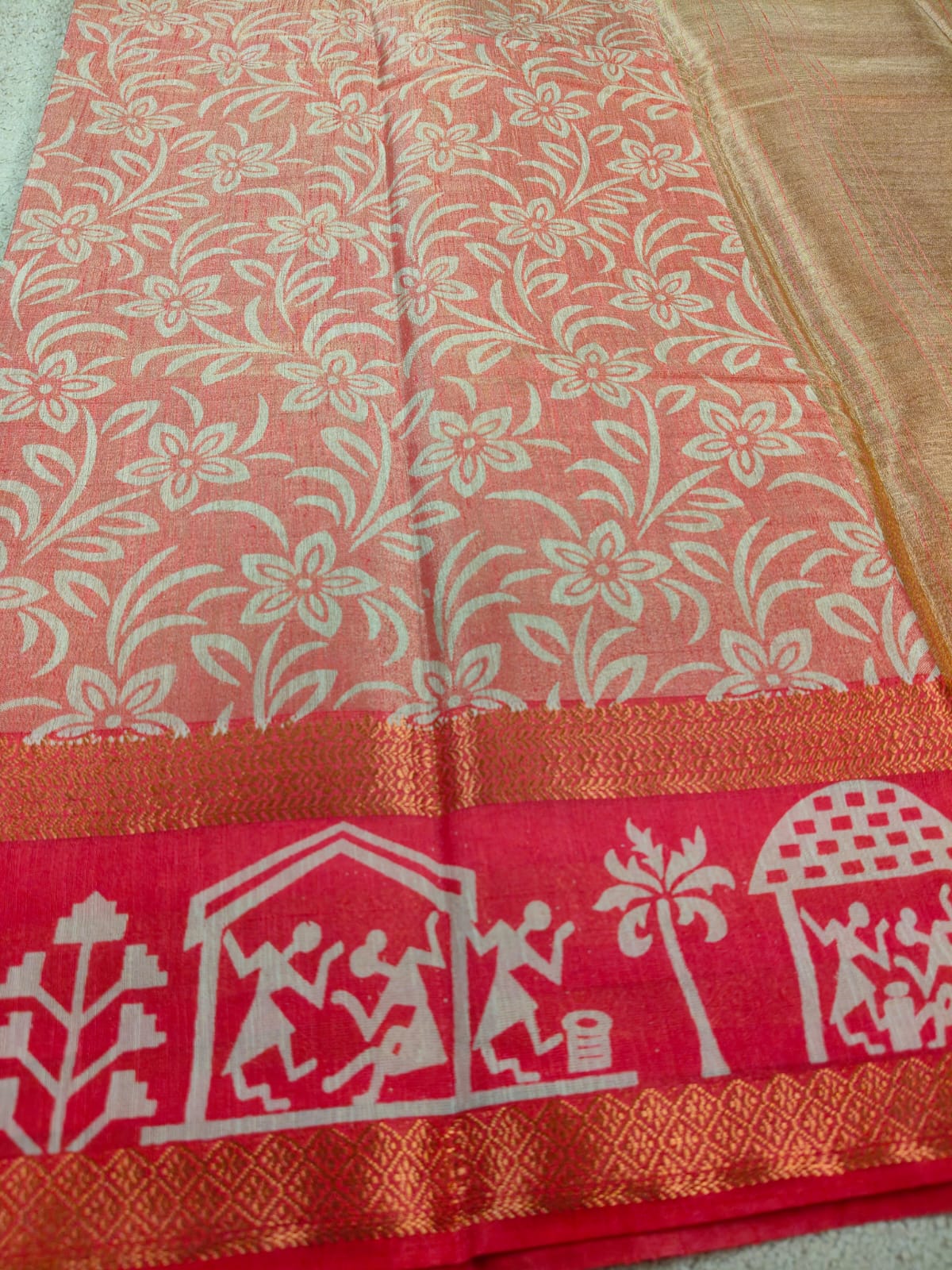 Premium Tissue Art Print Saree with Folk Border-SS-91