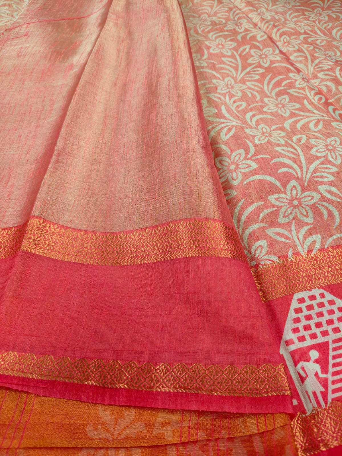 Premium Tissue Art Print Saree with Folk Border-SS-91