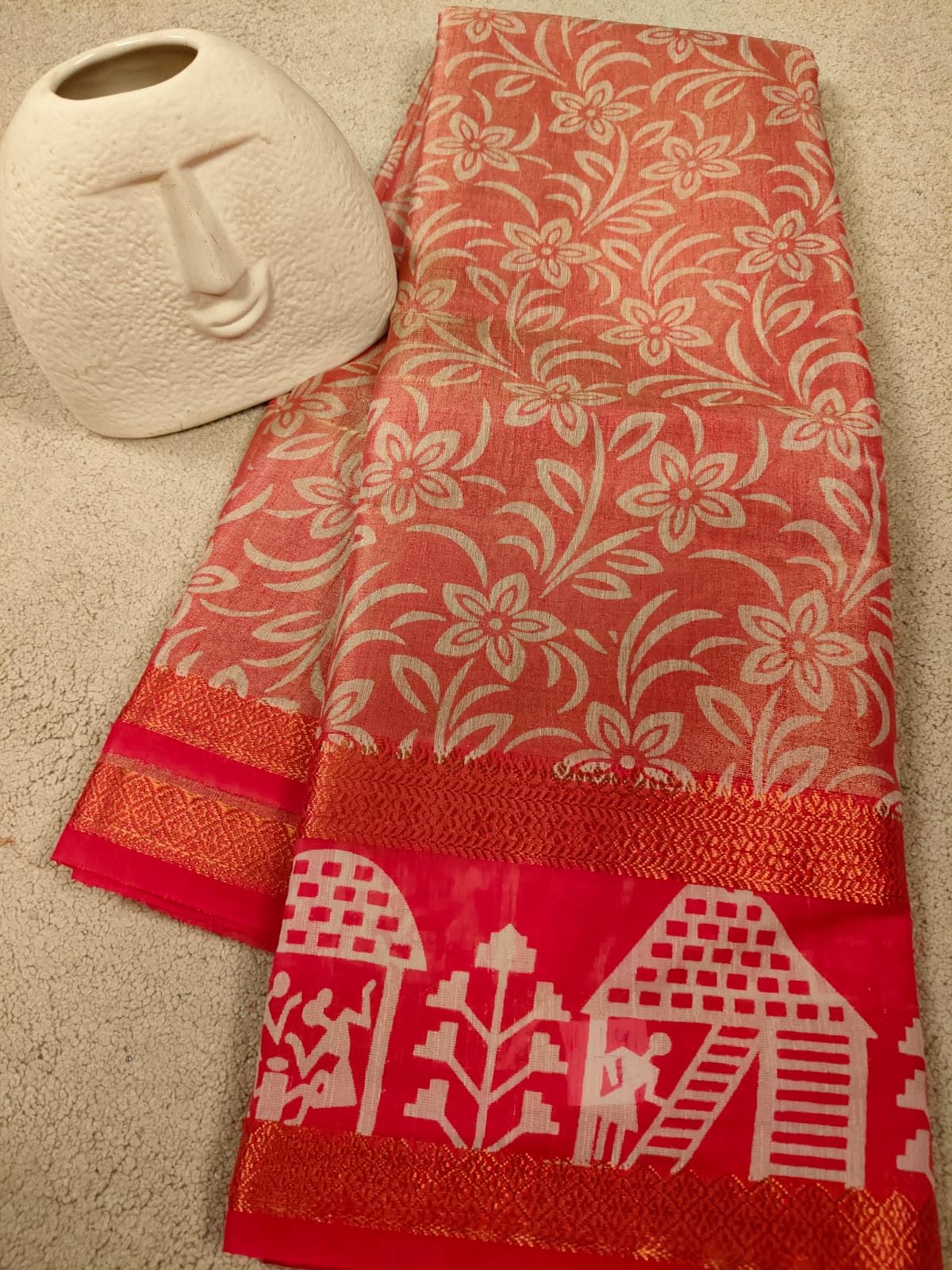 Premium Tissue Art Print Saree with Folk Border-SS-91