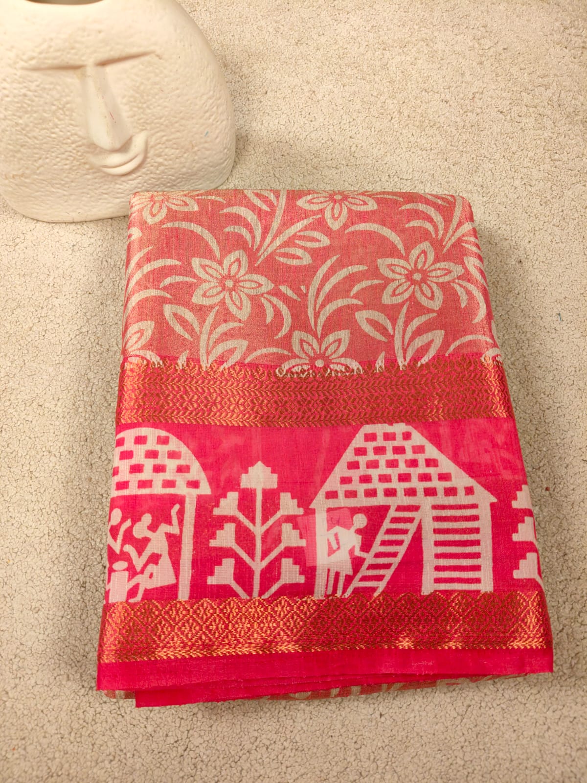 Premium Tissue Art Print Saree with Folk Border-SS-91