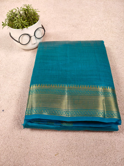 Elegant Teal Tissue Saree with Gold Zari Border-SS-92