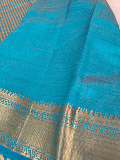 Elegant Teal Tissue Saree with Gold Zari Border-SS-92
