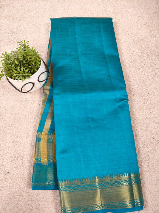Elegant Teal Tissue Saree with Gold Zari Border-SS-92