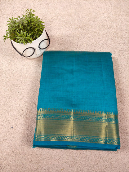 Elegant Teal Tissue Saree with Gold Zari Border-SS-92