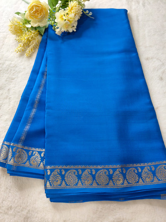 Pure Silk Royal Blue Saree with Silver Zari Border - RPKS-04| Traditional Wedding Saree
