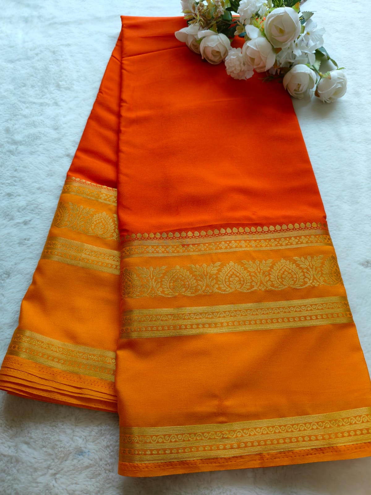 Orange Silk Saree with Gold Zari Border | Traditional Festive Wear Saree - SS-104