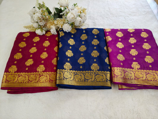 Georgette Saree with Gold Zari Butta & Rich Border | Elegant Party Wear Saree - SS-107