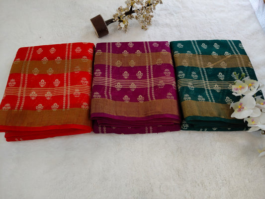 Elegant Linen Saree with Gold Zari Design | Soft & Breathable Daily Wear - SS -108