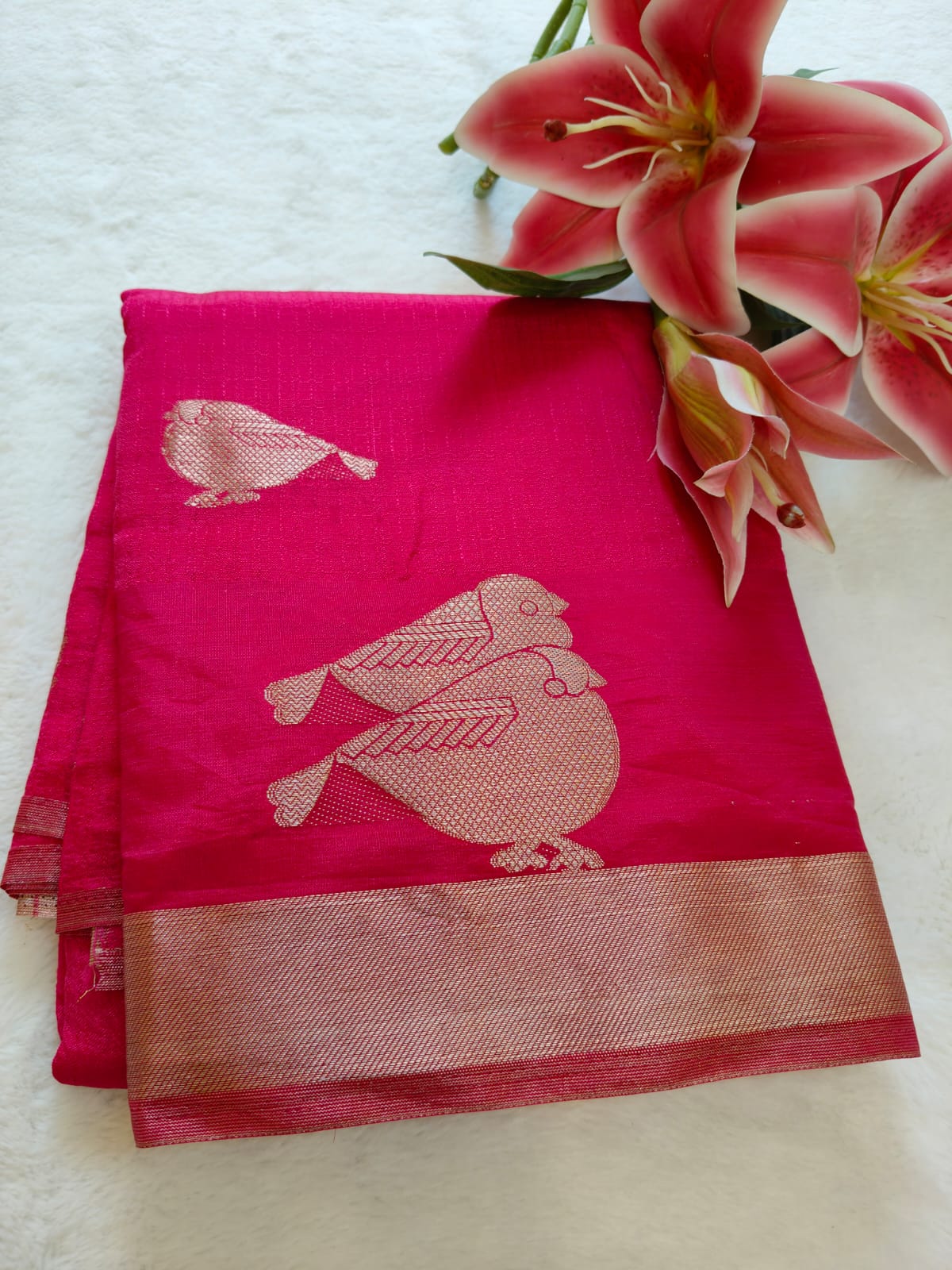 Pink Viscose Saree with Bird Zari Motifs & Rich Border | Festive & Wedding Wear SS-114