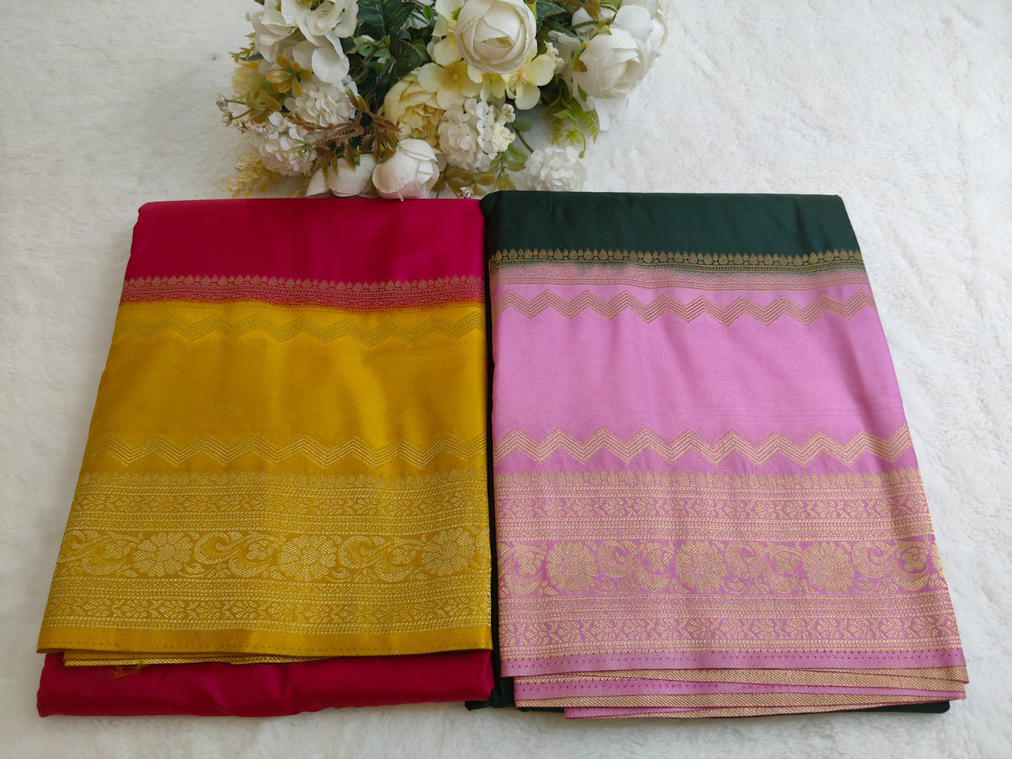 Semi Silk Saree with Gold Zari Border | Festive & Wedding Wear Saree - SS-118