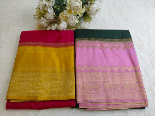 Semi Silk Saree with Gold Zari Border | Festive & Wedding Wear Saree - SS-118