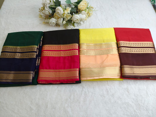Semi Silk Saree with Contrast Border & Gold Zari | Festive & Wedding Wear Sarees - SS - 119