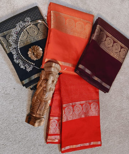 Premium Checks Bentex Crepe Silk Saree(Code SS-13)