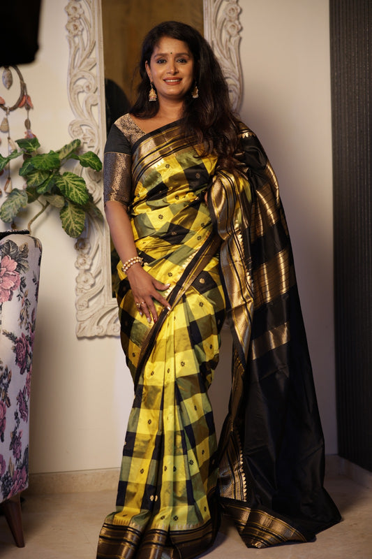 Ilkal Pure Checks Saree (Code IK-CH-01)