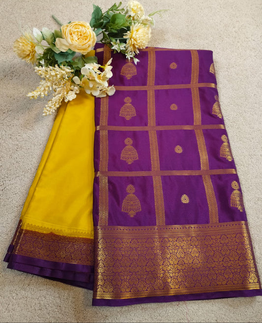 Semi Silk Saree with Contrast Border & Jhumka Butta Pallu(Code SS-21)