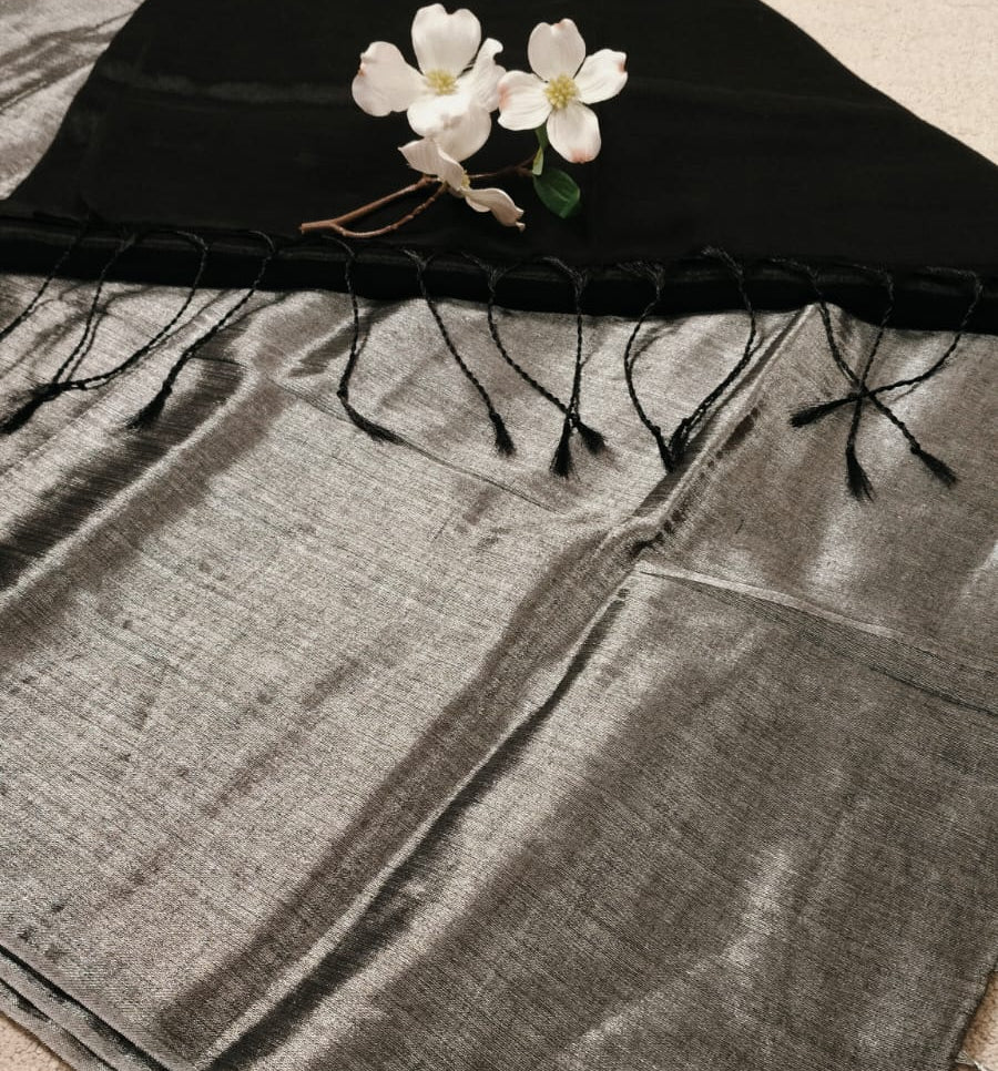 Mul Tissue Saree – Black(Code MMT-02)