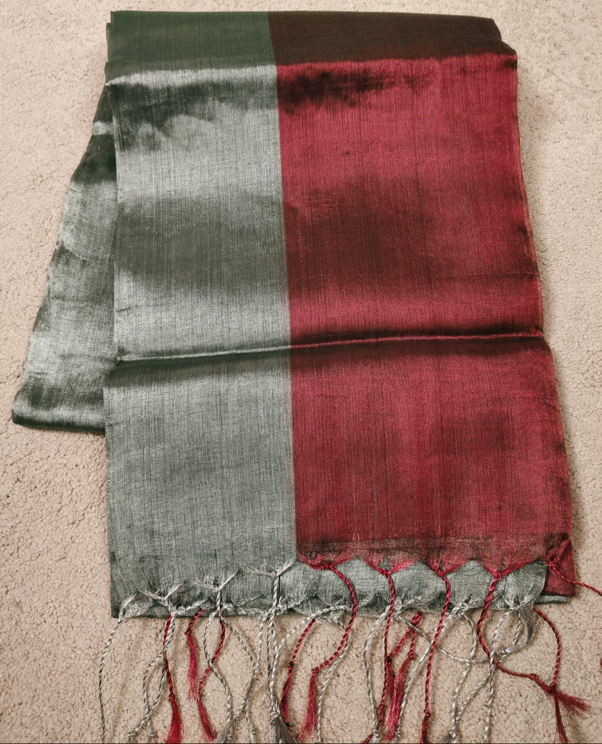 Mul Tissue Saree – Maroon and Green(Code MMT-04)