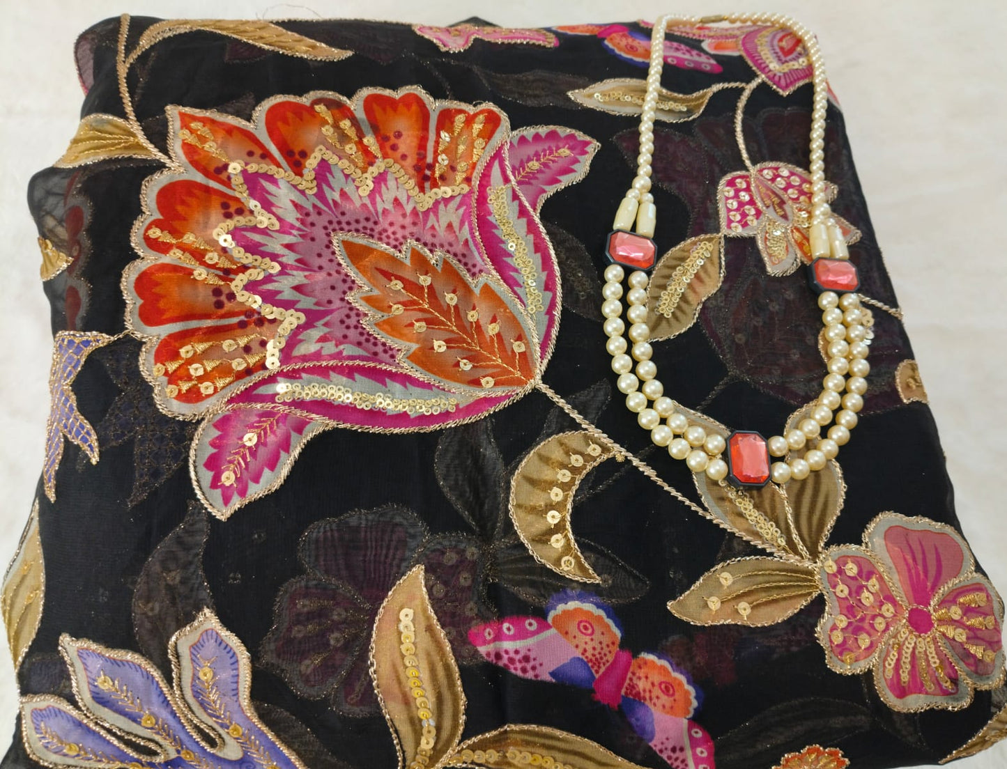 Pure Organza Heavy Zari Embroidery Saree with Blouse Piece(Code POZ-01)