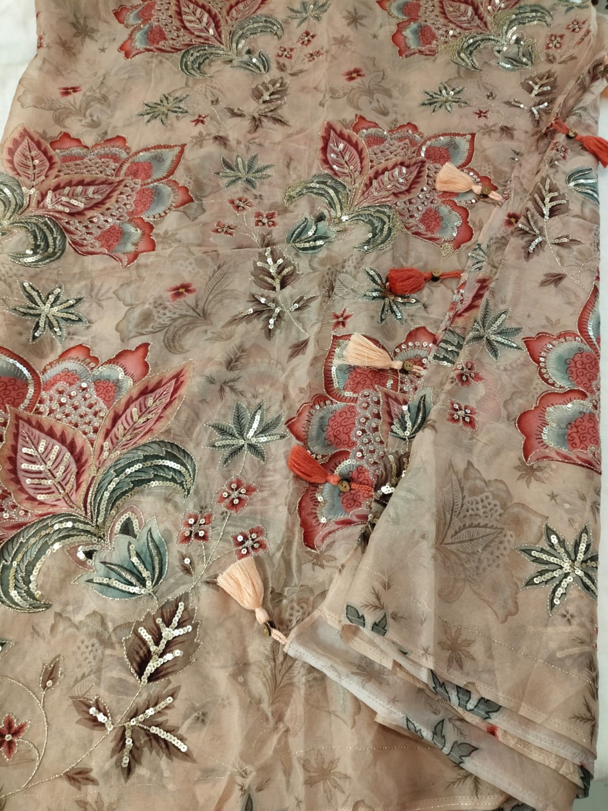 Pure Organza Heavy Zari Embroidery Saree with Blouse Piece(Code POZ-01)