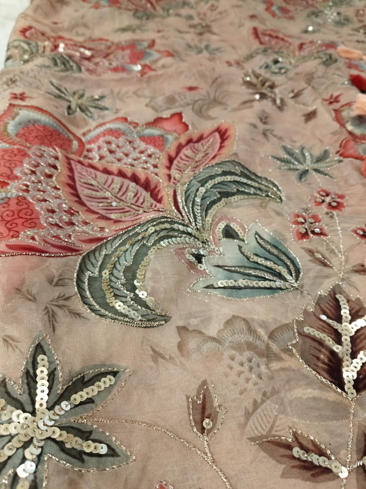 Pure Organza Heavy Zari Embroidery Saree with Blouse Piece(Code POZ-01)