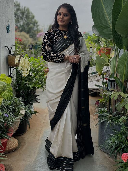 Pure Mysore Crepe Saree – 60 GSM (Full Stripes Design) (Code PMC-02)