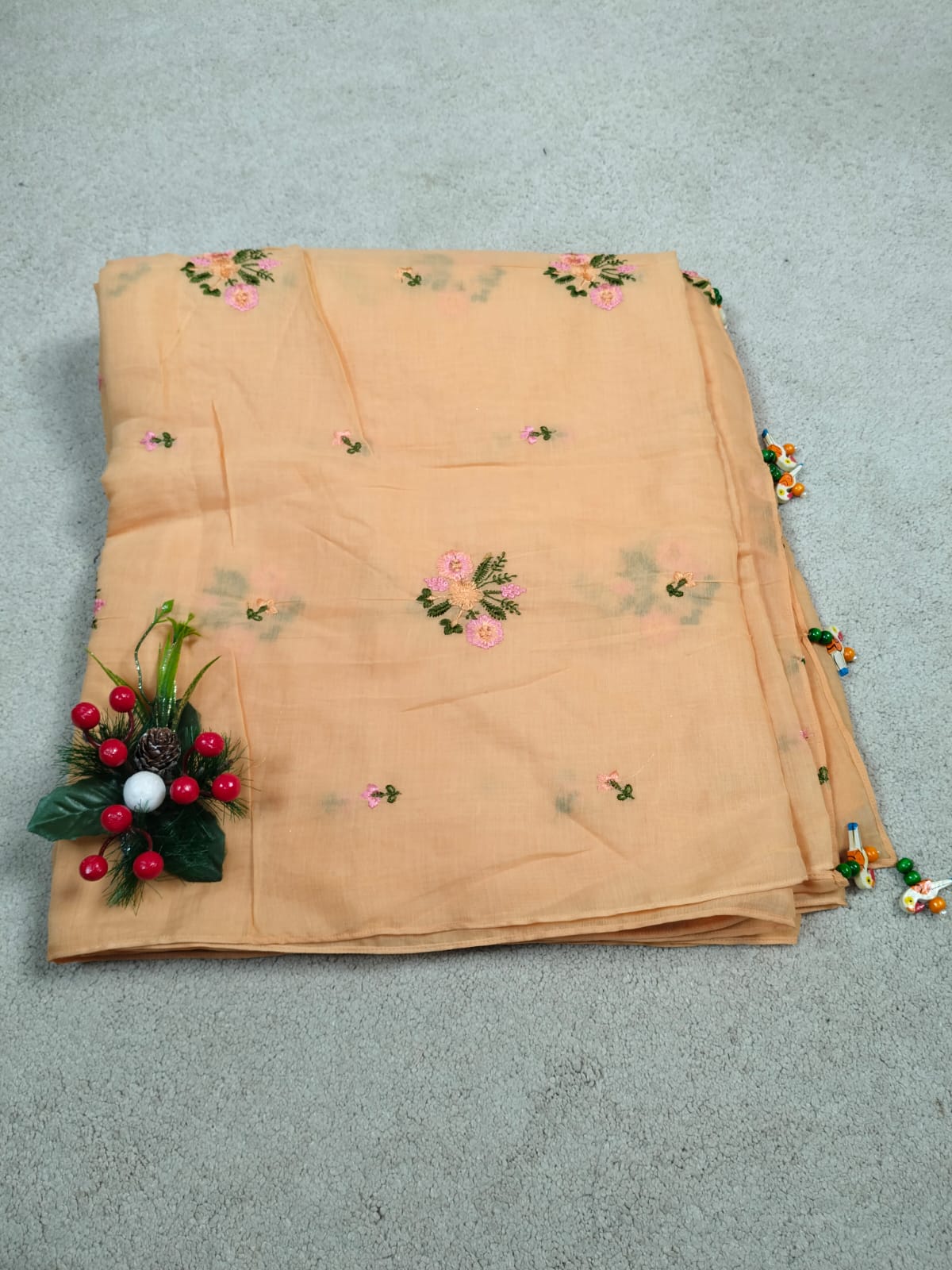Pure Mul Chanderi Embroidery Saree (Floral with Butta) with Blouse Piece(Code PMCE-02)