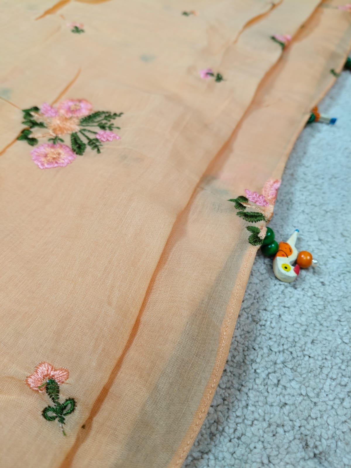 Pure Mul Chanderi Embroidery Saree (Floral with Butta) with Blouse Piece(Code PMCE-02)