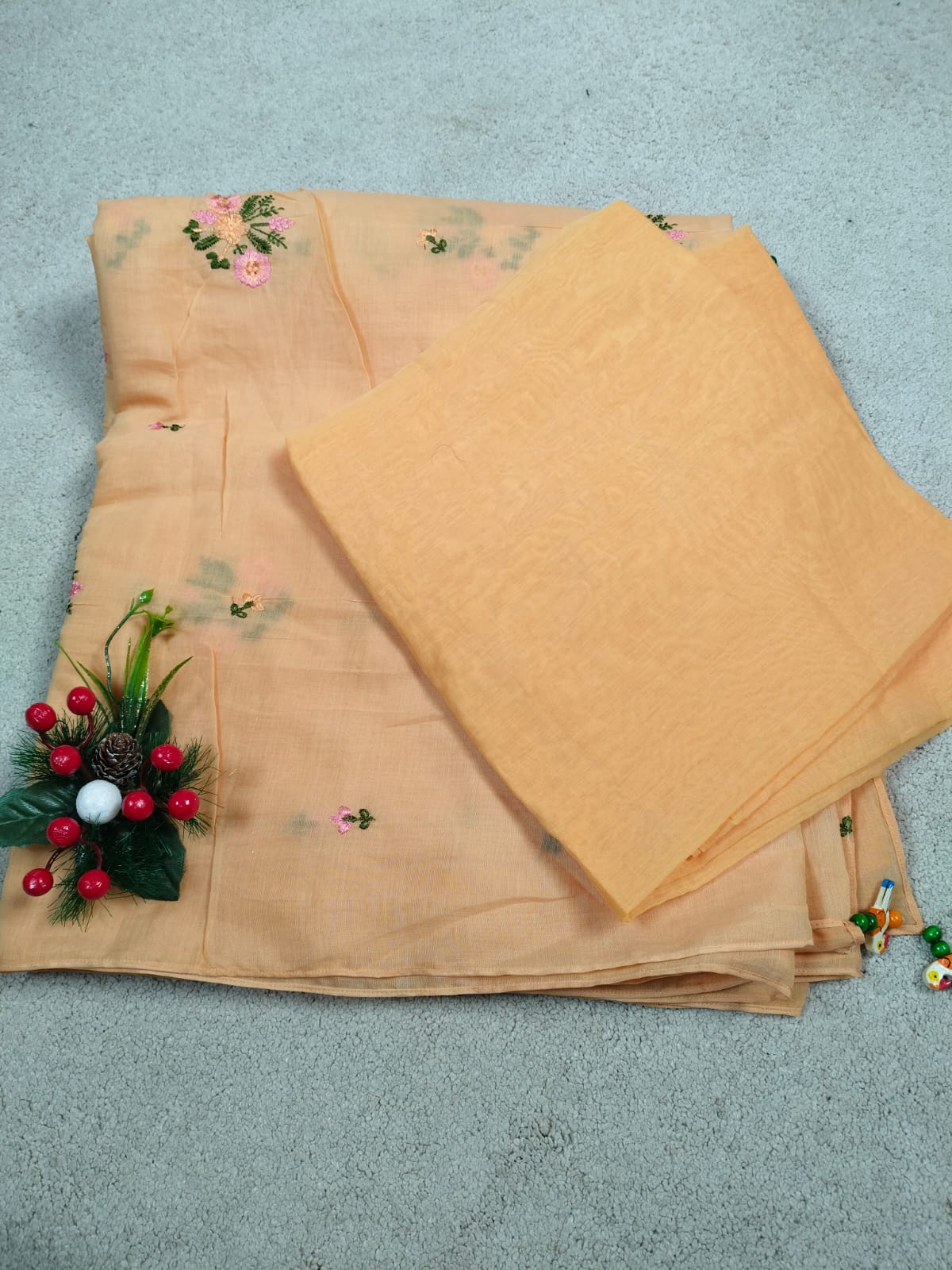 Pure Mul Chanderi Embroidery Saree (Floral with Butta) with Blouse Piece(Code PMCE-02)