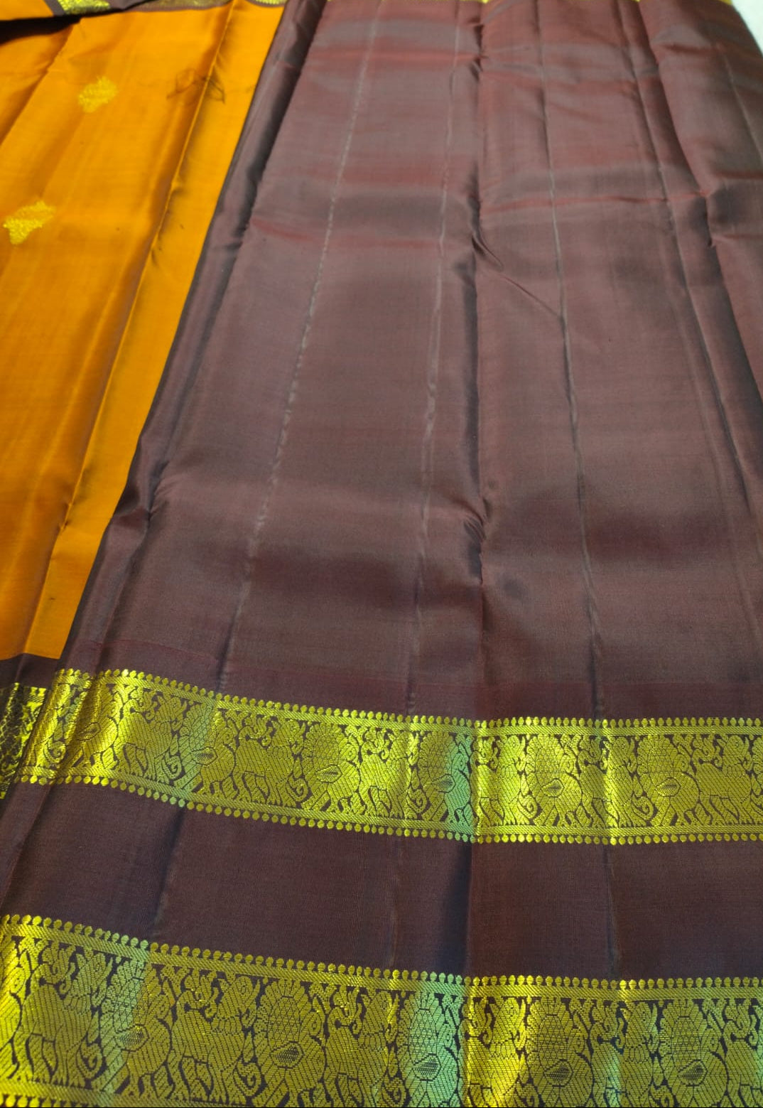 Pure Silk Saree  Rust Orange With Chocolate Brown (PSS-31)
